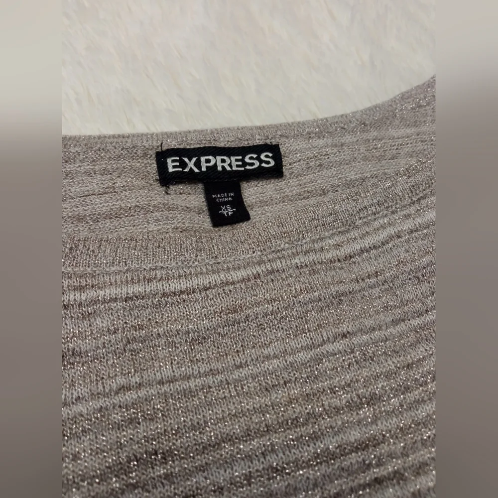 Express Metallic Silver Striped Sweater Dolman 3/4 Sleeve Scrunch Tie Size XS